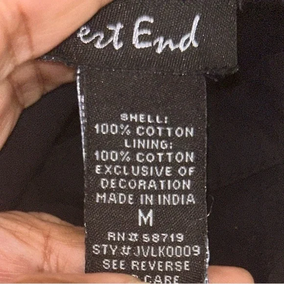 Women Vtg West End A line Cotton Southwestern Black Batik Beaded Hem Midi Skirt - Picture 9 of 11